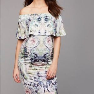 🆕 $ 128 Ripe Maternity Womens Harmonie Off The Shoulder Dress Ruched Floral XS